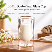 Mug Kaca Dinding Ganda Motif Bunga dengan Gagang Kristal 100ml/3.3oz Aman untuk Makanan OEM ODM Grosir Partai Besar Hadiah Pribadi Peralatan Kaca