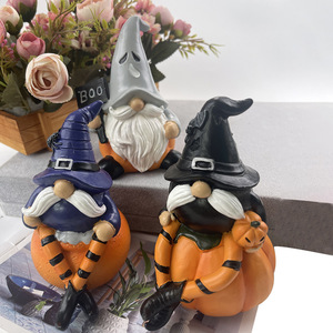 Figurine en résine de gnome fantôme d'Halloween, en forme de citrouille, décoration intérieure et extérieure, gris clair, noir, bleu, non toxique - Product Image 2