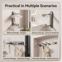 Organisateur de cintres rétractable mural à ventouse, sans perçage, extensible à 3 niveaux, pliable, pour salle de bain et buanderie, gain de place