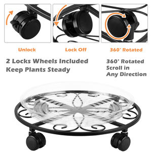 Chariot à plantes en métal robuste avec roulettes - Support et chariot roulant pour plantes, pour usage en jardin, avec trous de drainage, pour l'extérieur/l'intérieur - Product Image 3