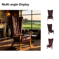 Fauteuil d'appoint de luxe fait main en cuir véritable à dossier haut, avec structure en fer forgé vintage, pour hall d'hôtel et villa