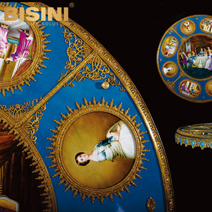 Glamour stile <span class=keywords><strong>barocco</strong></span> francese palazzo reale dipinto a mano porcellana rame angelo piedistallo blu agata intarsio <span class=keywords><strong>tavolo</strong></span> da pranzo <span class=keywords><strong>rotondo</strong></span> - Product Image 5