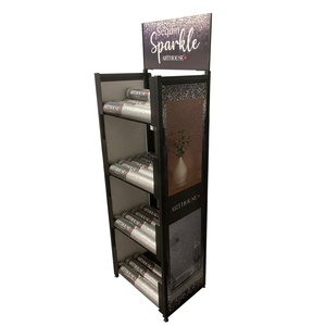 China Custom <strong>4</strong> Tier Wallpaper Roll Display Stand Metal Black With Head Holder Floor Standing Roll <strong>Paper</strong> Display Rack <strong>Shelves</strong> - Product Image 3
