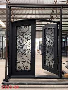 आधुनिक न्यूमलिस्ट डबल डोर रट आयरन पुश-पुल फ़ंक्शन वाटरप्रूफ स्टील आर्क आईब्रो ग्लास सामने विला चाइनीज़ एंट्री - Product Image 4