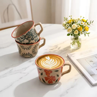 Mug en céramique personnalisé 14 oz 18 oz grande capacité fait main peint à la main motif floral botanique pour la maison, cadeau, vente au détail, OEM, vente en gros