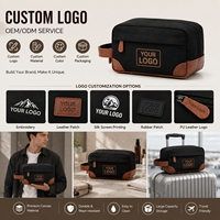 Sac de toilette de voyage en toile personnalisé avec logo OEM, sac organisateur de cosmétiques imperméable avec fermeture à glissière et poignée en cuir pour hommes et femmes