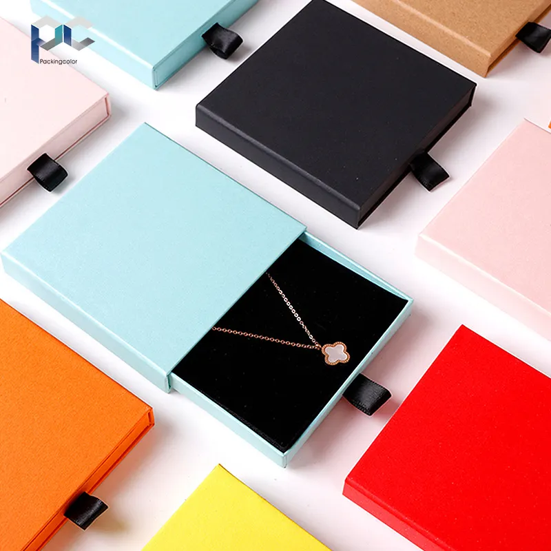 Caja de regalo rectangular con cajón extraíble para pulsera de joyería de papel Kraft de color personalizado con forro de satén