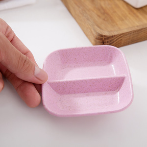 Creative Wheat Straw Seasoning Dish Square Divided Soy Sauce Vinegar Condiment Plate For Hotel Party Use - Product Image 3