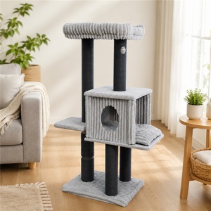 BSCI Factory Grey Corduroy Comfortable Padded Tower with Enclosed Condo for Bedroom Quiet <b>Cat</b> <b>Tree</b> - Product Image 1
