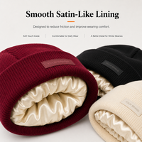Bonnet côtelé doublé satin, style décontracté, en coton, pour l'hiver, protection des cheveux, anti-frisottis, pour cheveux bouclés naturels, bonnet de nuit doux en tricot