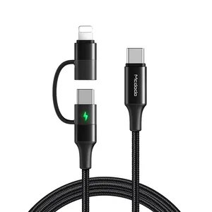 Mcdodo 712 60W PD Fast Charging Data Cable with Light 2-in-1 Mobile Phone Tablet Laptop 1.2 Meter USB-C to C + for iphone Nylon