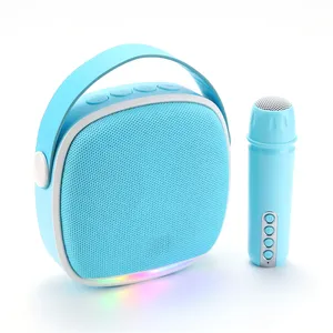 Tragbarer Griff Mobile Music Player Box mit drahtlosem Mikrofon Bunter RGB LED Hellblauer Zahn Tf Card Party Karaoke-Lautsprecher