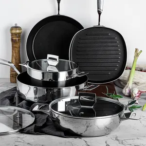 निर्माता गैर छड़ी Cookware सेट स्टेनलेस स्टील Nonstick रसोई के बर्तन और धूपदान सेट सॉस पैन