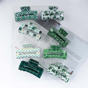 2024 Día de San Patricio accesorios para el cabello mujeres niñas trébol verde impreso plástico forma rectangular pinza de pelo grande para cabello grueso - Product Image 3