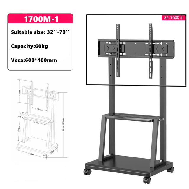 32 70 Inch LCD LED Trolley Bracket With Base TV Vesa 600X400mm TV Stand Car Floor Mobile TV Stands
