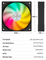 Fabricants OEM - Ventilateurs RGB et ARGB de 120 mm - Ventilateurs de jeu personnalisés - Refroidissement coloré pour processeur d'ordinateur - Pour le jeu