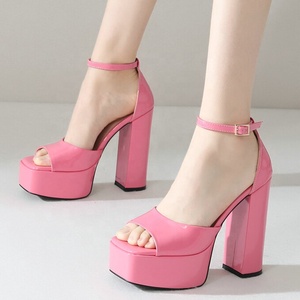 Latest Trendy Open Toe Platform Shoes Summer Pumps Ankle Buckle Strap <b>Sandals</b> for Women Solid 2022 Wholesale - Product Image 1