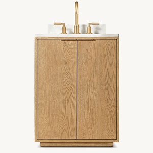 RH American Modern High-end Oak Bathroom Vanity, Double Door Marble Top Dressing Table,Luxury Brass Handle Noble <strong>Timber</strong> Cupboard - Product Image 2