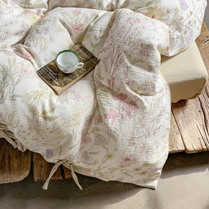 Parure de lit quatre pièces en gaze double 100 % coton de classe A, style Wabi-sabi décontracté, douce, sans produits fluorescents, housse de couette lavable en machine - Product Image 3