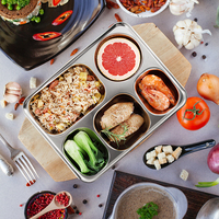 Plateau alimentaire divisé en acier inoxydable avec couvercle, assiette à lunch multi-compartiments pour enfants, cantine scolaire et préparation des repas quotidiens