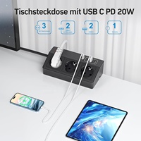 Prise de table EU avec USB C PD20W, multiprise à 3 voies avec 4 USB, prise de table prise de bureau à pince pour le bureau