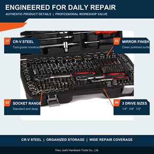 Set di Utensili Manuali Neri <span class=keywords><strong>da</strong></span> 216 Pezzi in Acciaio al Cromo Vanadio, Chiavi a Bussola e Combinazione, Kit Professionale per Meccanici con Valigetta Rigida - Product Image 3