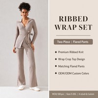 Ensemble deux pièces en tricot côtelé pour femme, col plat, manches longues, style long, automne-hiver, Noël, viscose, personnalisable OEM & ODM