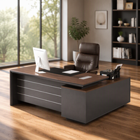 Bureau de direction en placage de bois en forme de L avec armoire latérale pour le travail, options de taille personnalisée