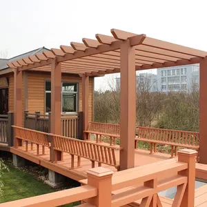 Outdoor Externe Composiet Paal En Balk Modern Design Tuinhuisje Natuurlijk Hout Ogende Raster Wpc Pergola