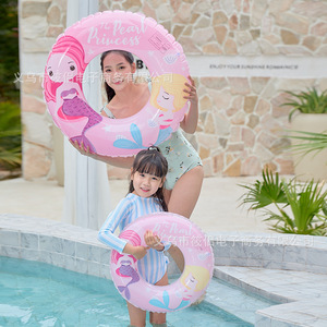 Bouée de natation gonflable sirène de dessin animé pour enfants, utilisation en piscine et parc aquatique, PVC rond épaisseur 0,20 mm XLH-80 - Product Image 1