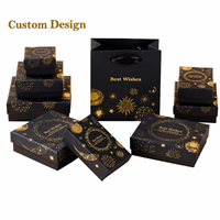 Boîte Cadeau de Luxe pour Festival, Boîte Rigide Noire avec Estampage à Chaud Or Étoile et Lune, Sac en Papier Inclus pour Cadeau Souvenir, Vente en Gros