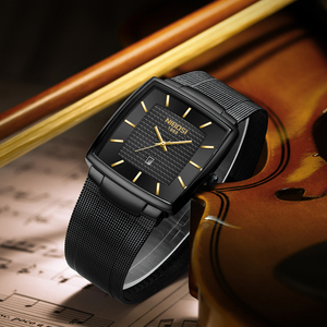 Reloj de cuarzo con cronógrafo delgada de <span class=keywords><strong>malla</strong></span> cuadrada de lujo a la moda para regalo de negocios, relojes de pulsera baratos OEM personalizados, reloj para hombre - Product Image 3