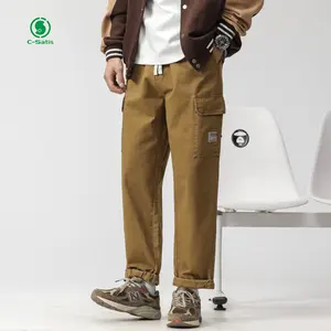 Men's Fashionable Cargo Pants Custom Slim Fit Solid Colors Highlight Luxury Mid Waist Casual Style Cotton Fabric Pockets