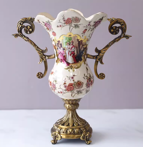 Prezzi di fabbrica design creativi retrò classico antico Kazakhstan alto <span class=keywords><strong>piede</strong></span> <span class=keywords><strong>vaso</strong></span> in ceramica <span class=keywords><strong>con</strong></span> lega - Product Image 1