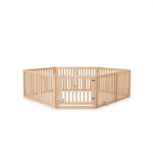 Corral Plegable para Perros de Madera de Álamo Sólido Marrón Claro, Rectangular, para Interiores, con Cierre de Botón a Presión - Product Image 1