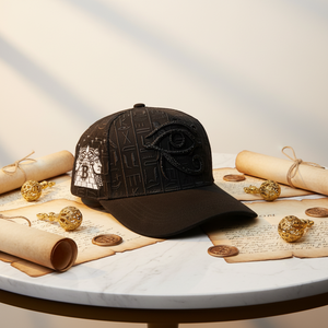 Gorra de Béisbol de Lujo con Bordado 3D de Esfinge y Pirámide, Pedrería, Línea Egipcia, Victor Mendivil, con Visera de Gamuza Negra - Product Image 1