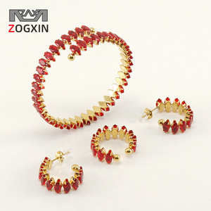 Zogxin Red Zircon Hoop Earrings And <b>Bracelet</b> <b>Set</b> 18K Gold Plated Stainless Steel Party Jewelry Fashion Accessories - Product Image 1