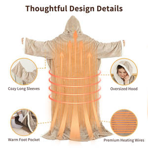 Couverture chauffante portable en polaire avec poche pour les pieds, matelassée, taille King, pour l'hiver - Product Image 2