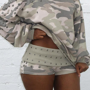 Mini-<span class=keywords><strong>short</strong></span> d'été pour <span class=keywords><strong>femme</strong></span> en 100% coton respirant, coupe régulière mi-haute, avec rivets métalliques et bordure retournée, style vintage, élastique - Product Image 5