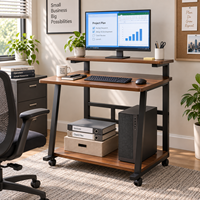 Petit bureau d'ordinateur portable en métal durable - Bureau compact pour ordinateur portable pour la maison, le bureau et la chambre |   Table d'étude peu encombrante avec roulettes