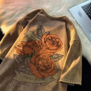 Pittura a olio t-shirt da <span class=keywords><strong>uomo</strong></span> abiti <span class=keywords><strong>Vintage</strong></span> americani pesanti a maniche corte a sette quarti di cotone <span class=keywords><strong>abbigliamento</strong></span> da <span class=keywords><strong>uomo</strong></span> - Product Image 3