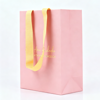 Sacs cadeaux en papier rose personnalisés avec logo, poignées en ruban de luxe, emballage boutique, emballage pour bijoux