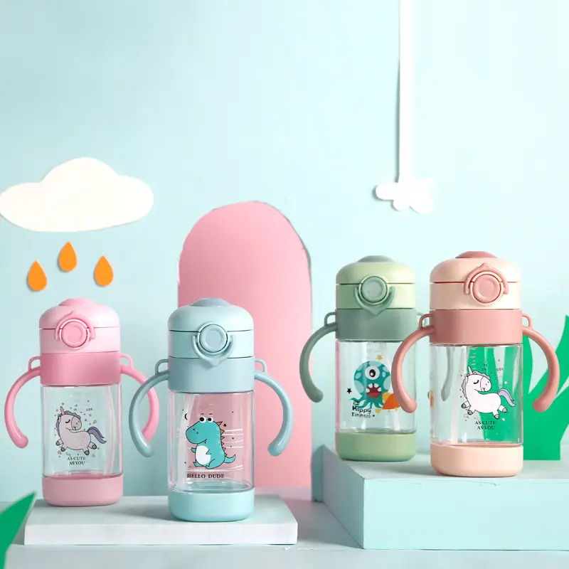 Bebek damlatmaz bardak karikatür su bardağı çocuklar su ısıtıcısı bebek içecek V kolu sızdırmaz kısıcı geçirmez su şişesi çocuklar için