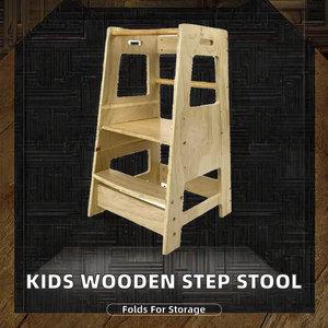 Wooden <b>Foldable</b> Modern Kids <b>Step</b> Stool Helper Adjustable Platform Toddler Learning Tower Bedroom School Apartment Velvet - Product Image 2