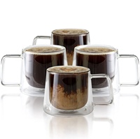 Tasses à Café en Verre Borosilicate à Double Paroi Isolées Transparentes de Gros, 200 ml (8 oz), avec Anse, pour Cappuccino et Latte