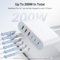 Vente flash - Chargeur rapide de bureau GaN 200W à 6 ports USB TYPE-C PD3.0, adaptateur universel avec prises EU/UK/US/AU pour ordinateurs portables et téléphones portables