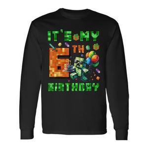 T-shirt à manches longues pour joueur de jeux vidéo, avec numéro de pixel « C'est mon 6e anniversaire » - Product Image 1