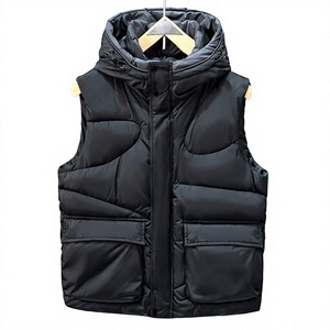 Chaleco Acolchado con Capucha para Hombre, Color Sólido, Poliéster, Cortavientos, Invierno, Sin Mangas, con Bolsillos, Cierre de Cremallera y Botones, Estilo Puffer - Product Image 2