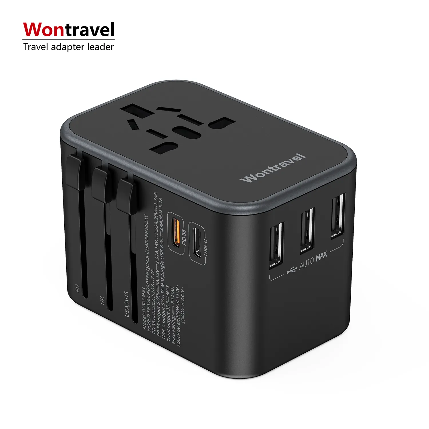 New World Internat ional Reise adapter 35W PD Dual USB C Power 3 USB A Wand ladegerät Steckdose Euro US UK Adapter