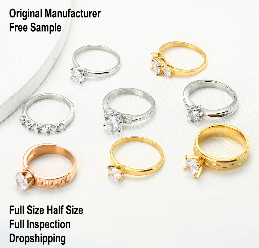 TrueGold Jewelry White and Rose Gold Plated Zircon Eternity Promise Anniversary Stainless Steel Rings for Women Lady Teen Girls